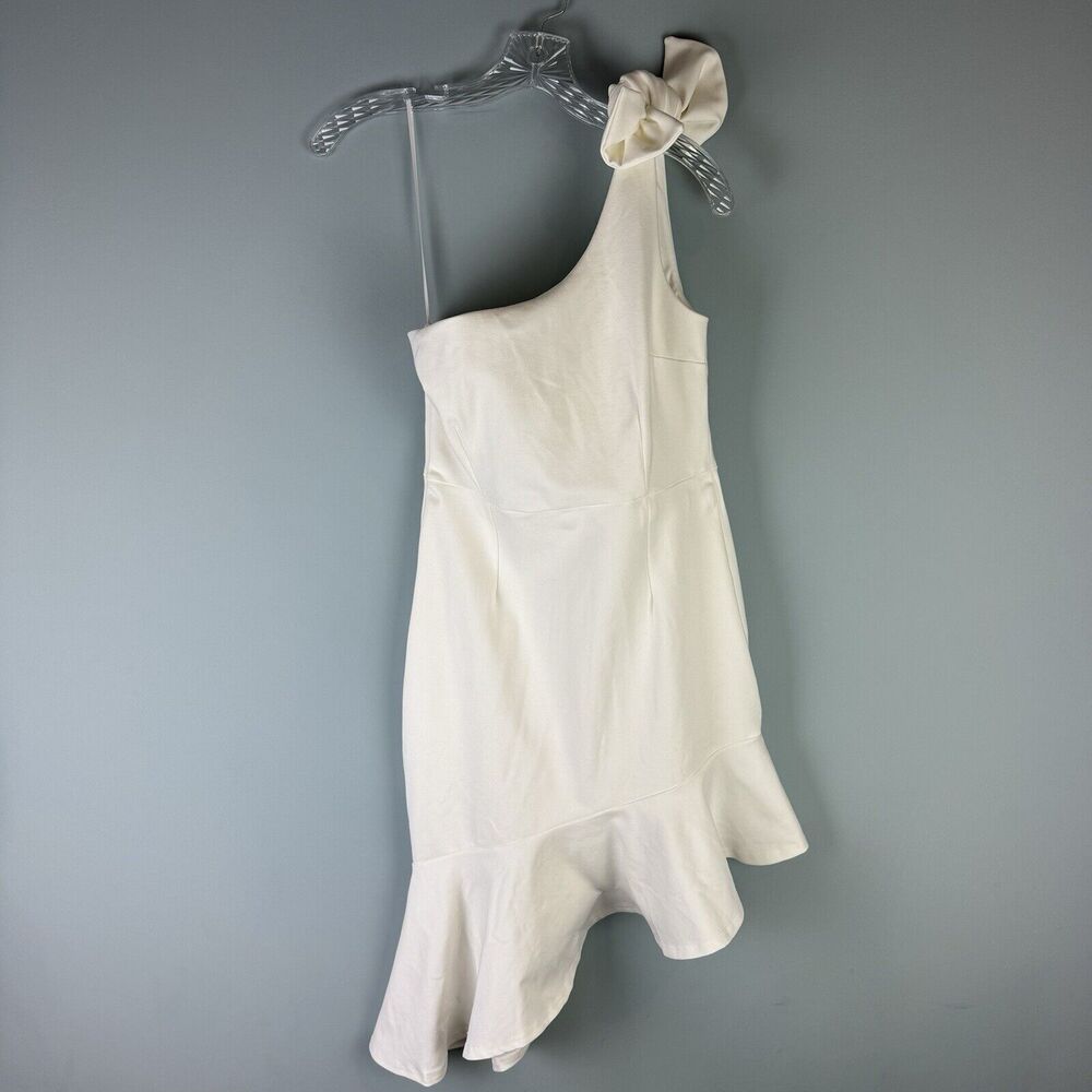 Lena Women's Size Medium White One Shoulder Assymetrical Ruffle Hem Dress - Picture 1 of 12